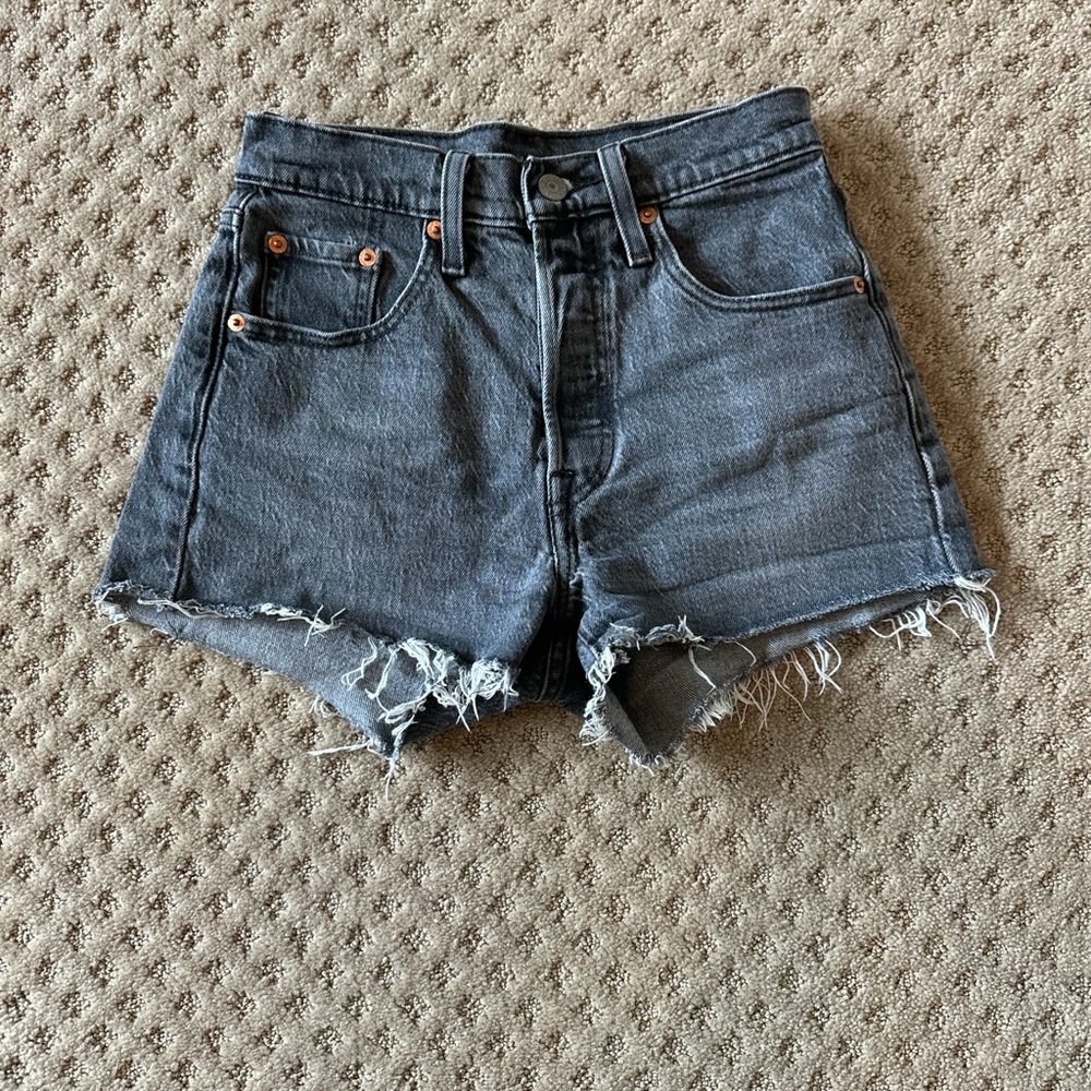 Levi's Black Wash High-Rise Frayed Denim Shorts